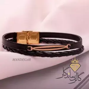 دستبند طلا و چرم مردانه