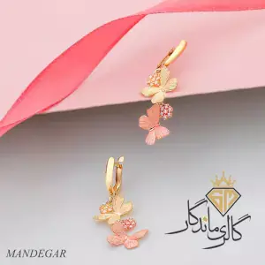 گوشواره طلا دو رنگ آویزی