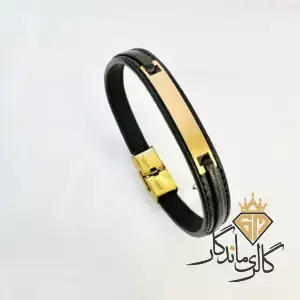 دستبند طلا چرم مشکی ساده