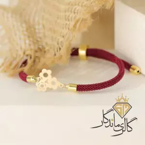 دستبند طلا نخی زرشکی طرح شاخه گل 