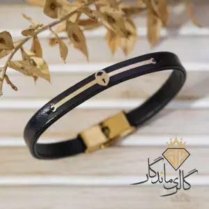 دستبند طلا چرم مشکی قفل 