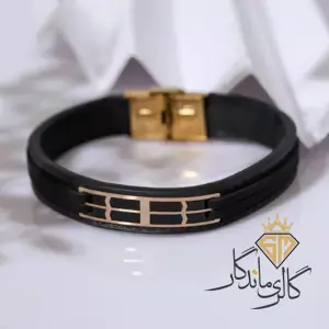 دستبند طلا چرمی مشکی مورب 